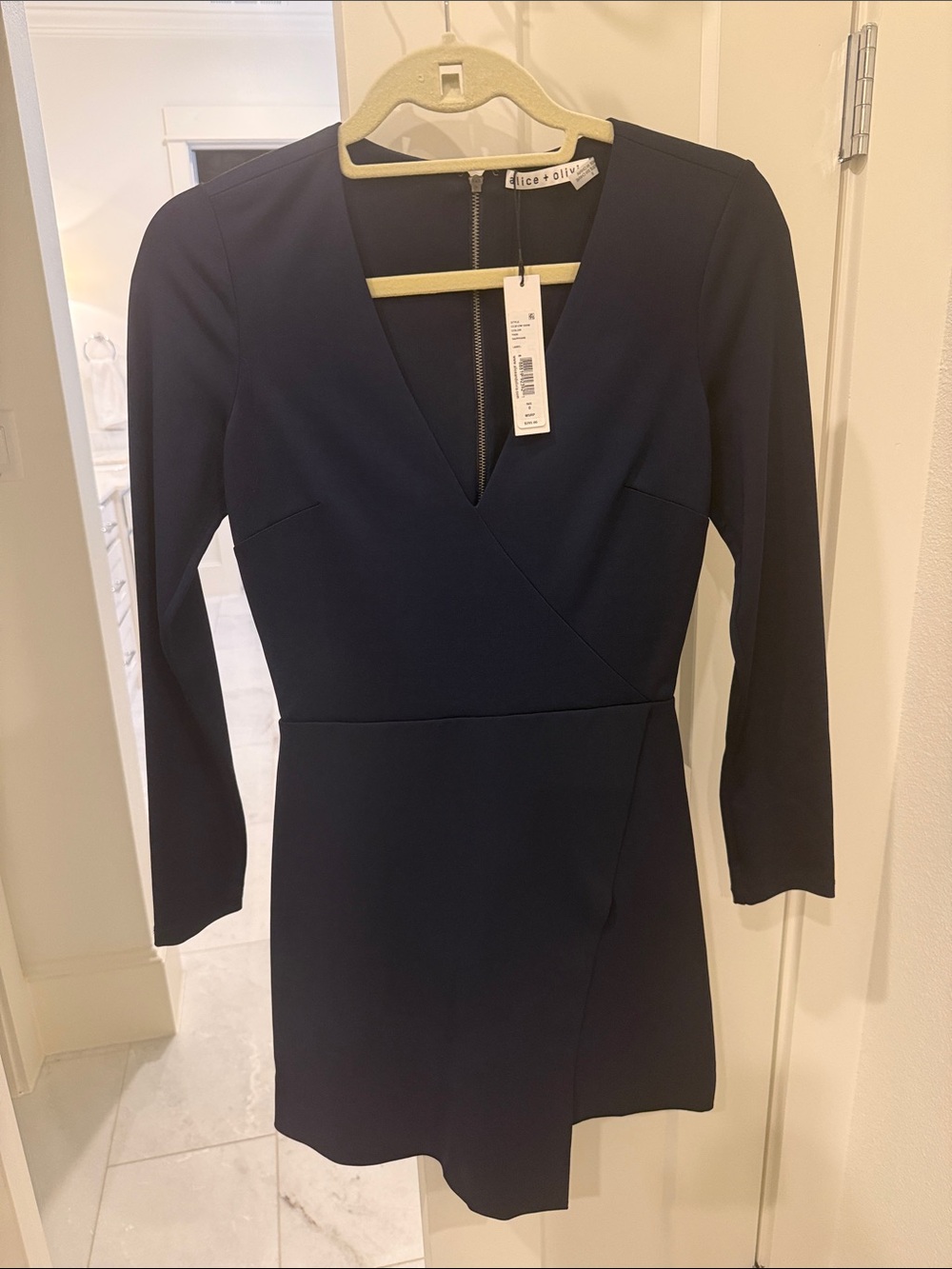 Alice + Olivia Deep Navy V-Neck Long Sleeve Wrap-Front Dress